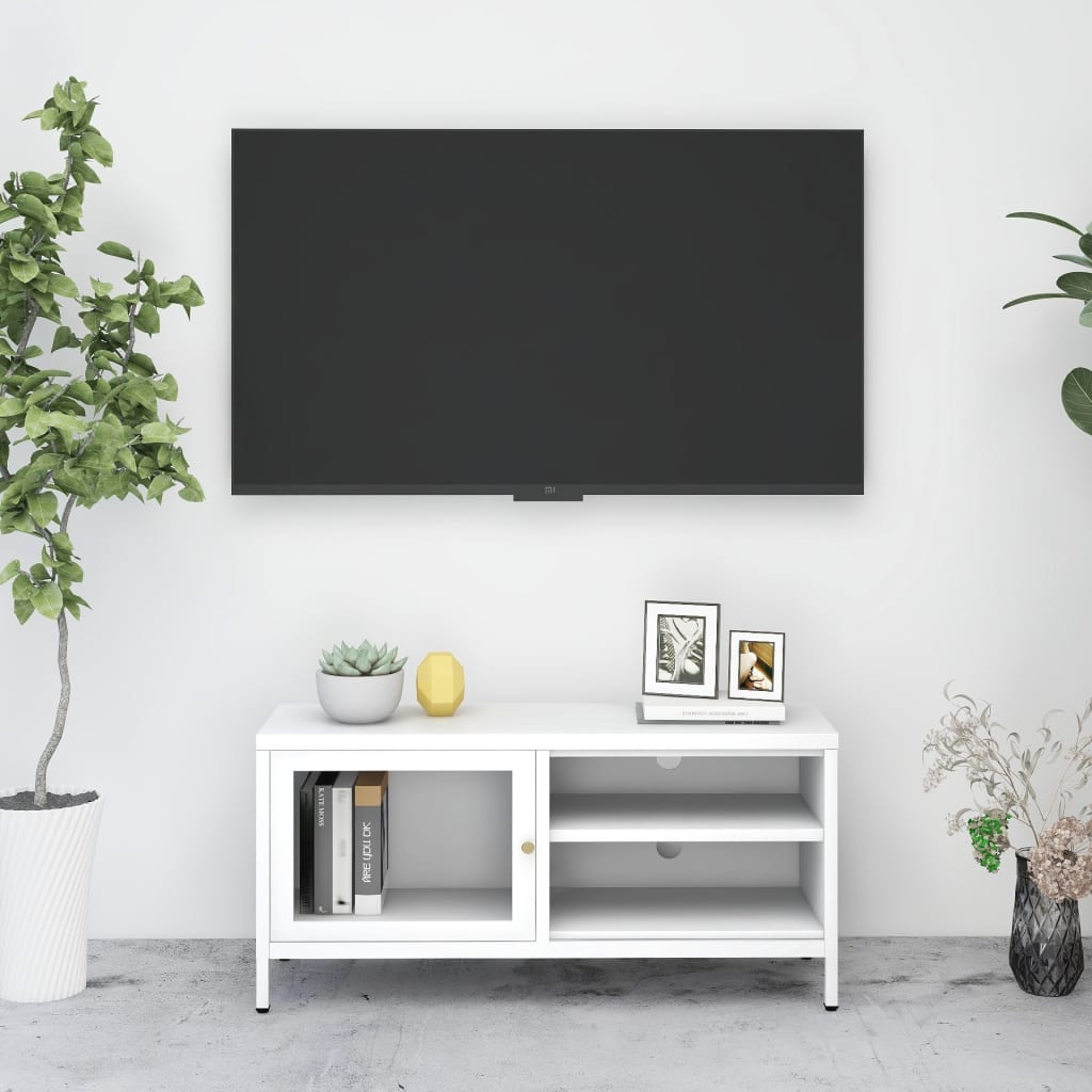 vidaXL TV stolek bílý 90 x 30 x 44 cm ocel a sklo