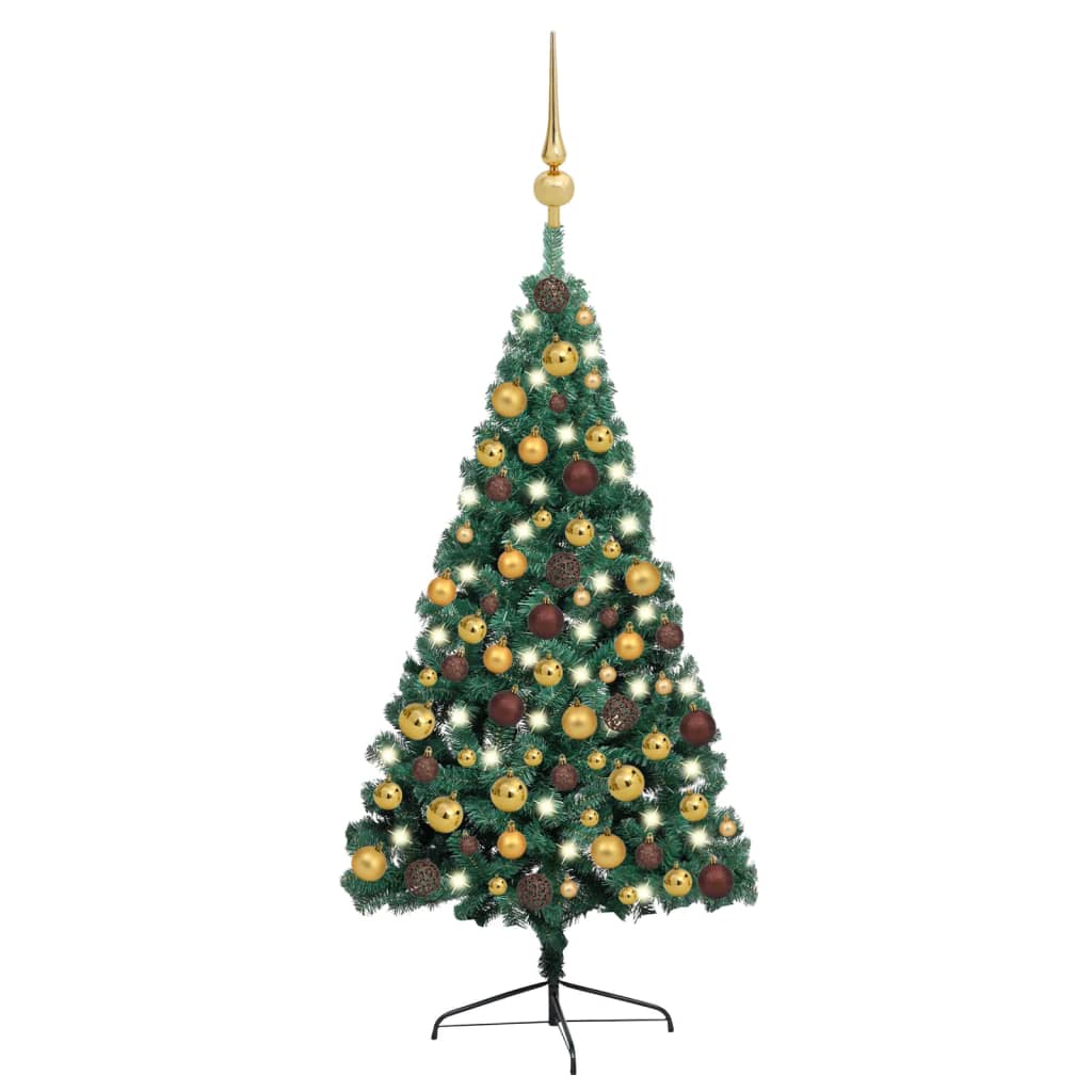 vidaXL Umělý vánoční půl stromek s LED diodami a sadou koulí zelený 150 cm