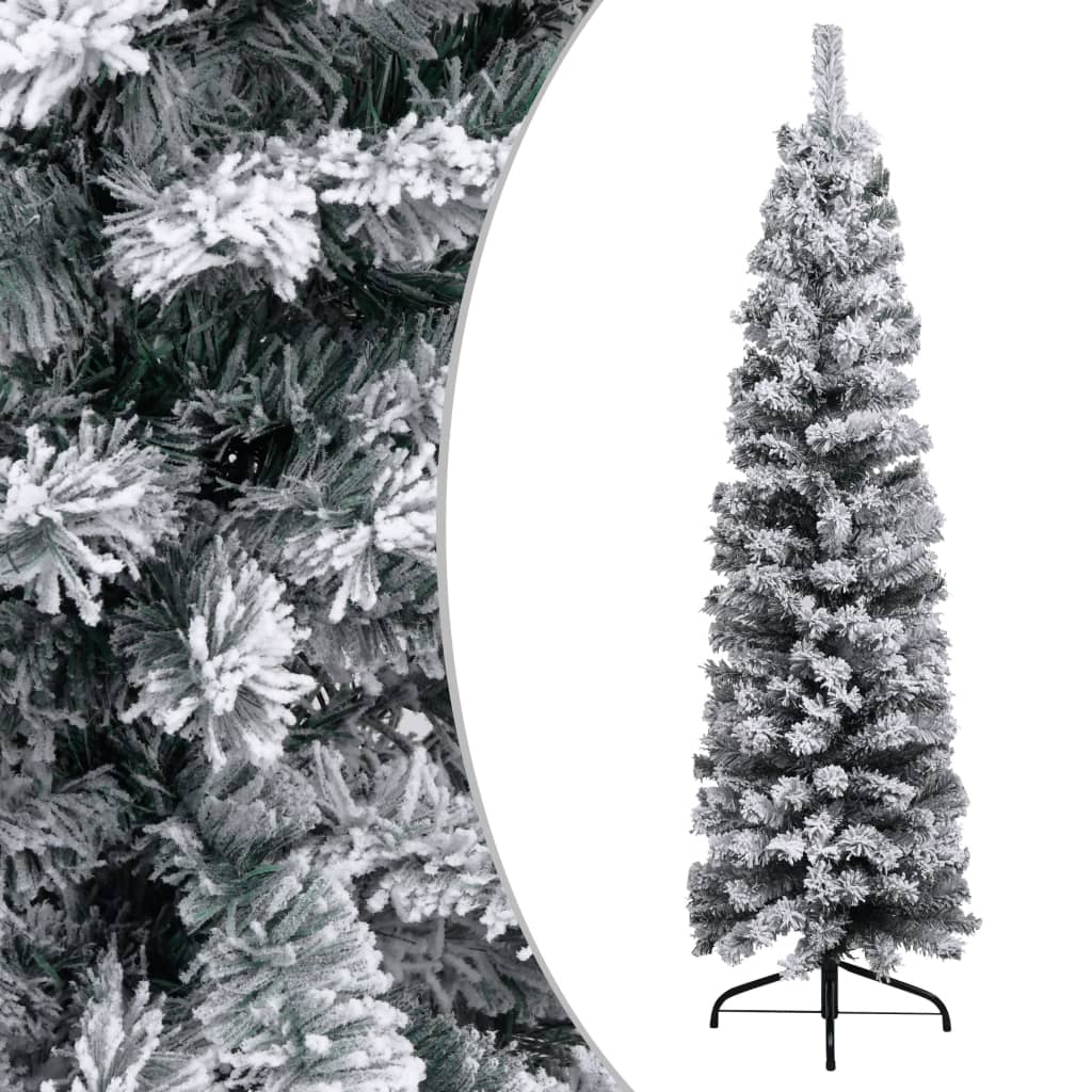 vidaXL Úzký umělý vánoční stromeček zasněžený zelený 150 cm PVC