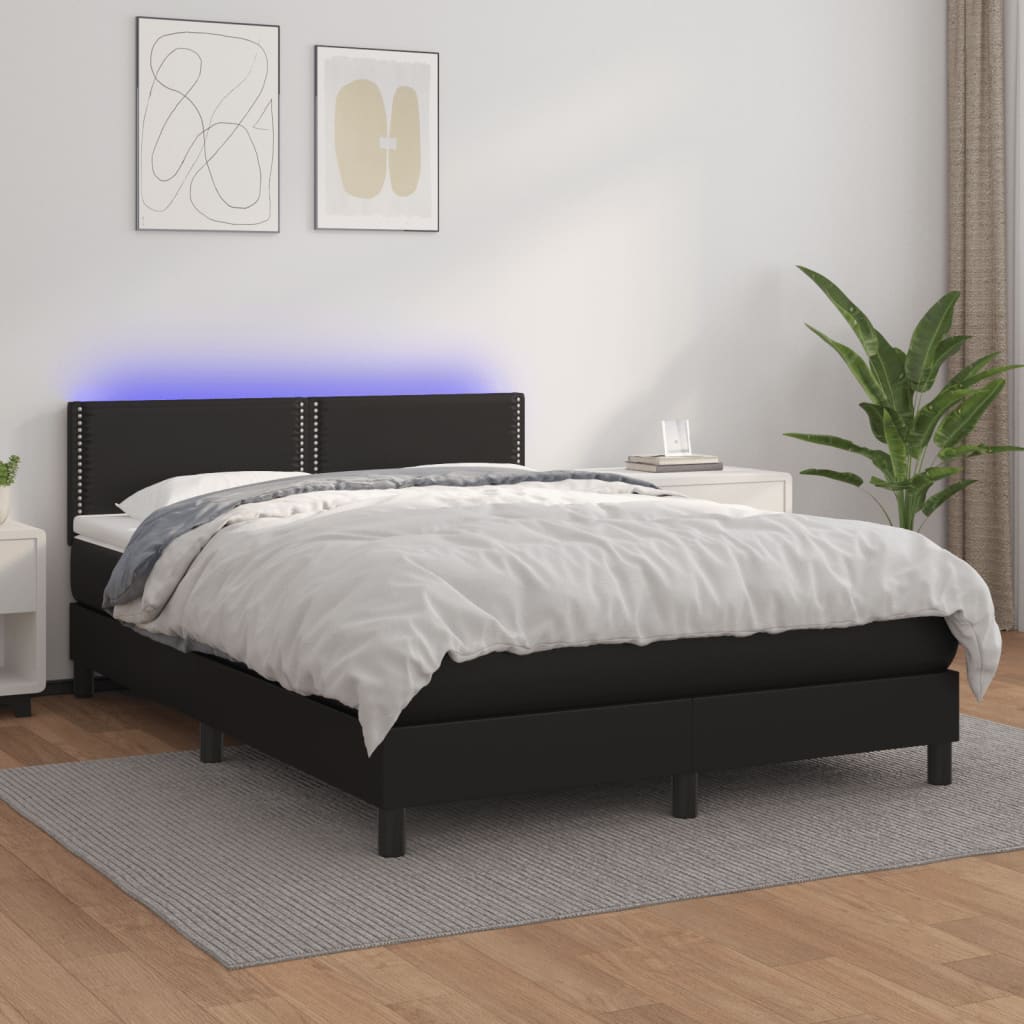 vidaXL Box spring postel s matrací a LED černá 140 x 190 cm umělá kůže