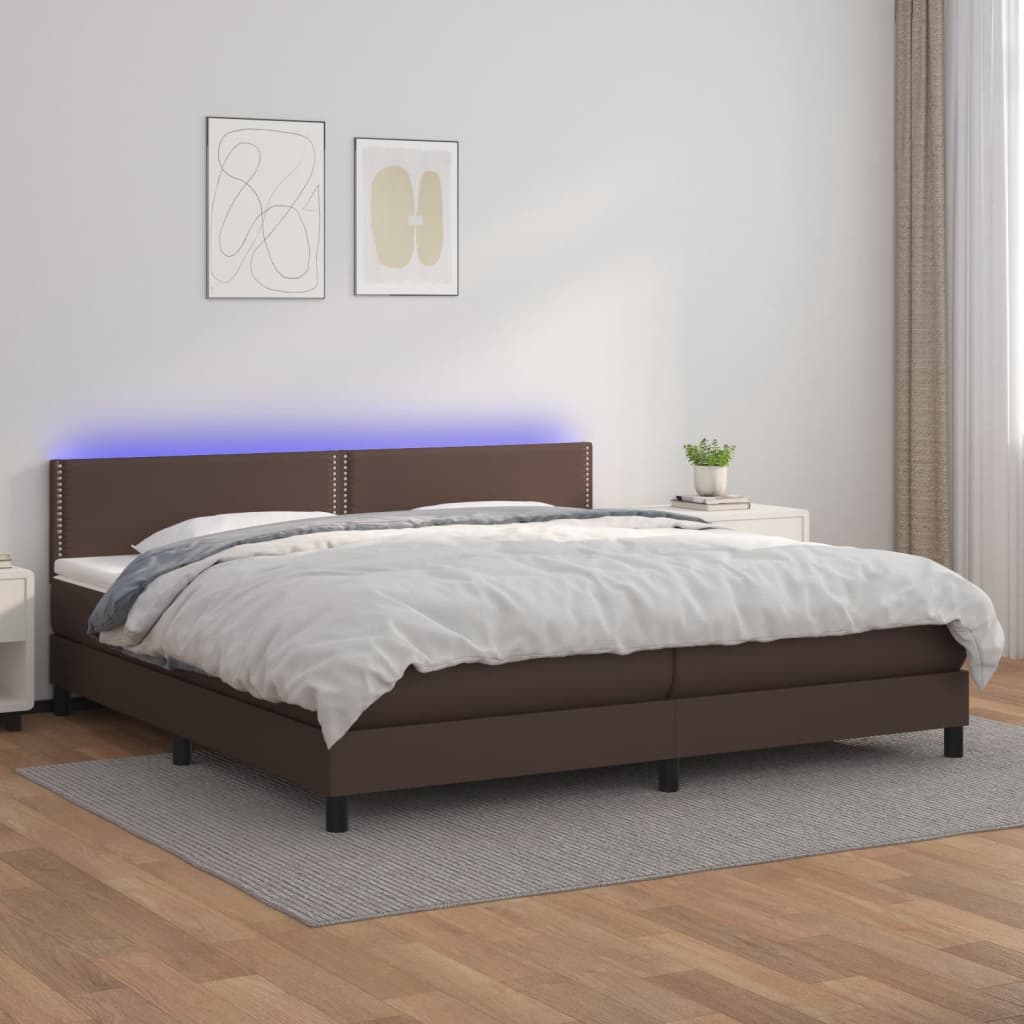 vidaXL Box spring postel s matrací a LED hnědá 200x200 cm umělá kůže