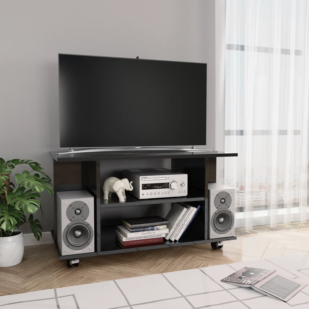 vidaXL 800196 TV Cabinet with Castors High Gloss Black 80x40x40 cm Chipboard