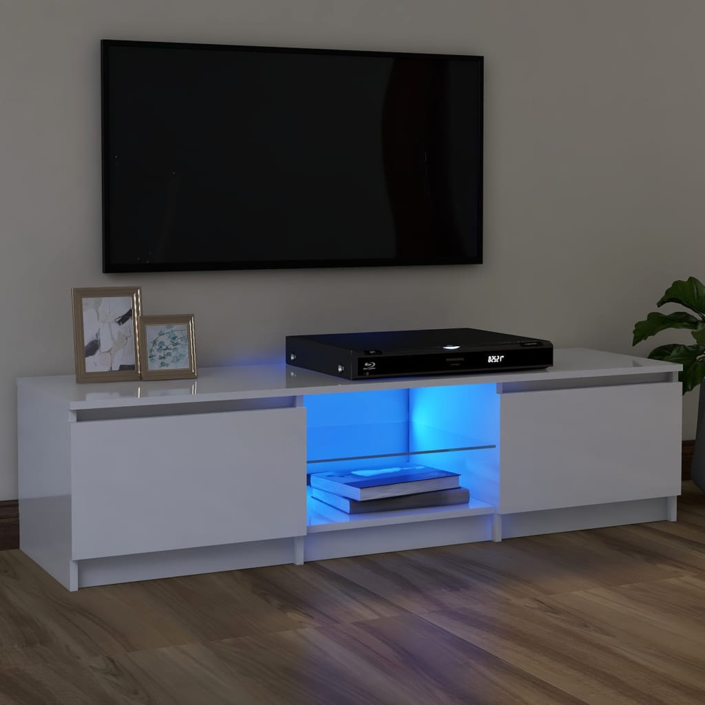 vidaXL TV skříňka s LED osvětlením bílá s vysokým leskem 120x30x35