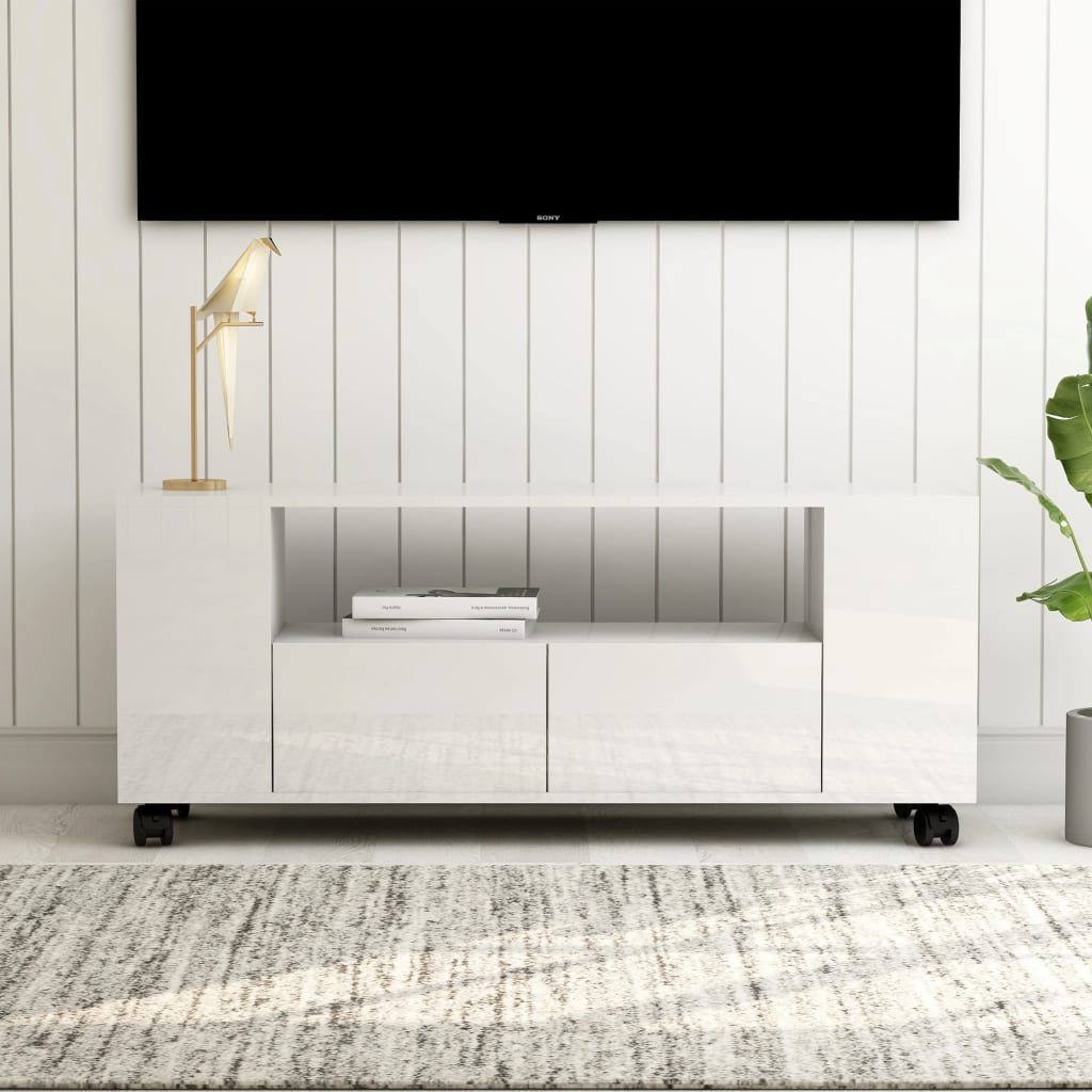 vidaXL TV stolek bílý s vysokým leskem 120 x 35 x 43 cm dřevotříska