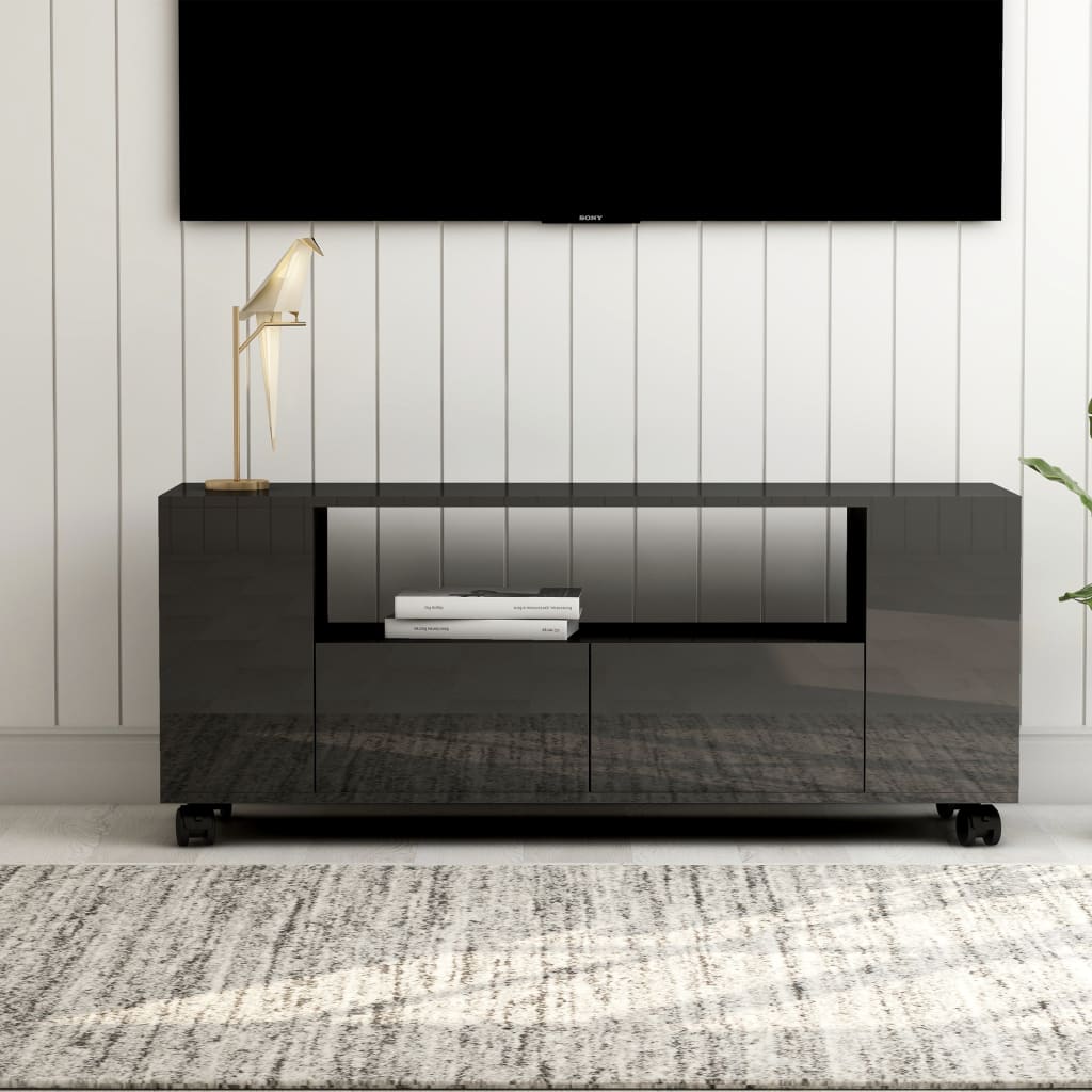 vidaXL TV stolek šedý s vysokým leskem 120 x 35 x 43 cm dřevotříska