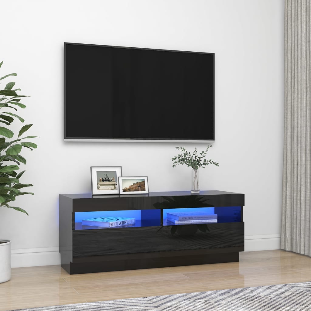 vidaXL TV skříňka s LED osvětlením černá vysoký lesk 100 x 35 x 40 cm