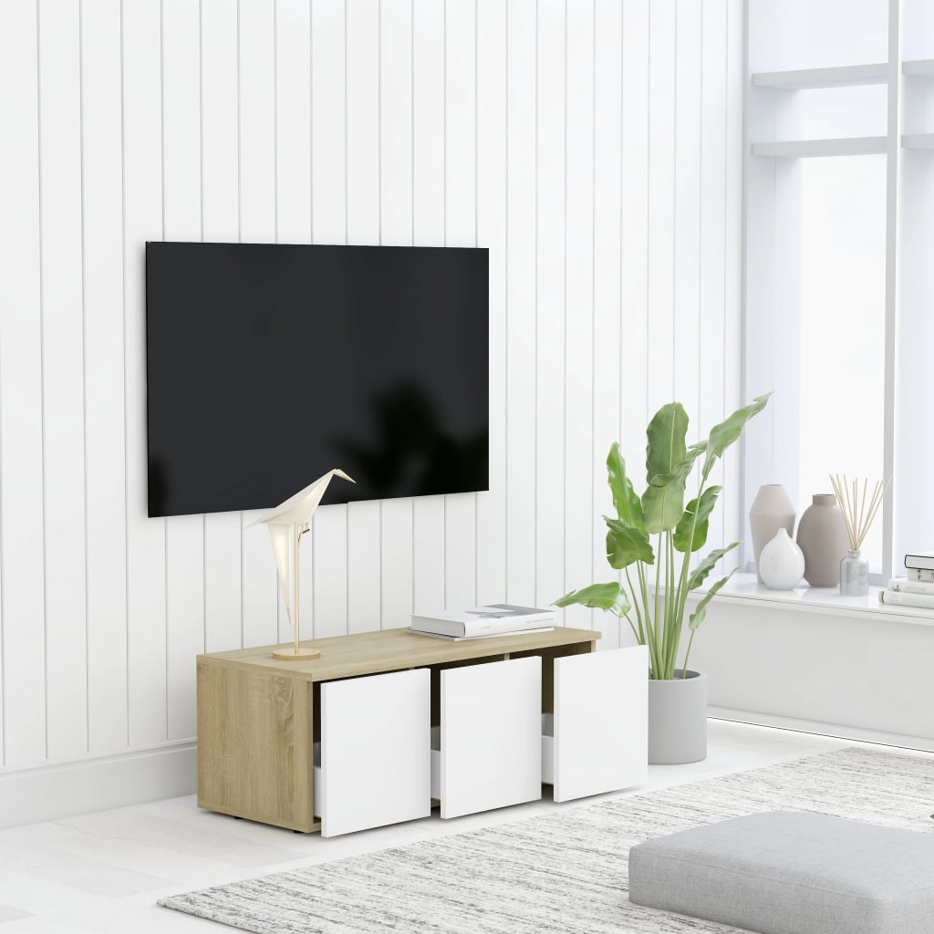 vidaXL TV stolek bílý a dub sonoma 80 x 34 x 30 cm dřevotříska