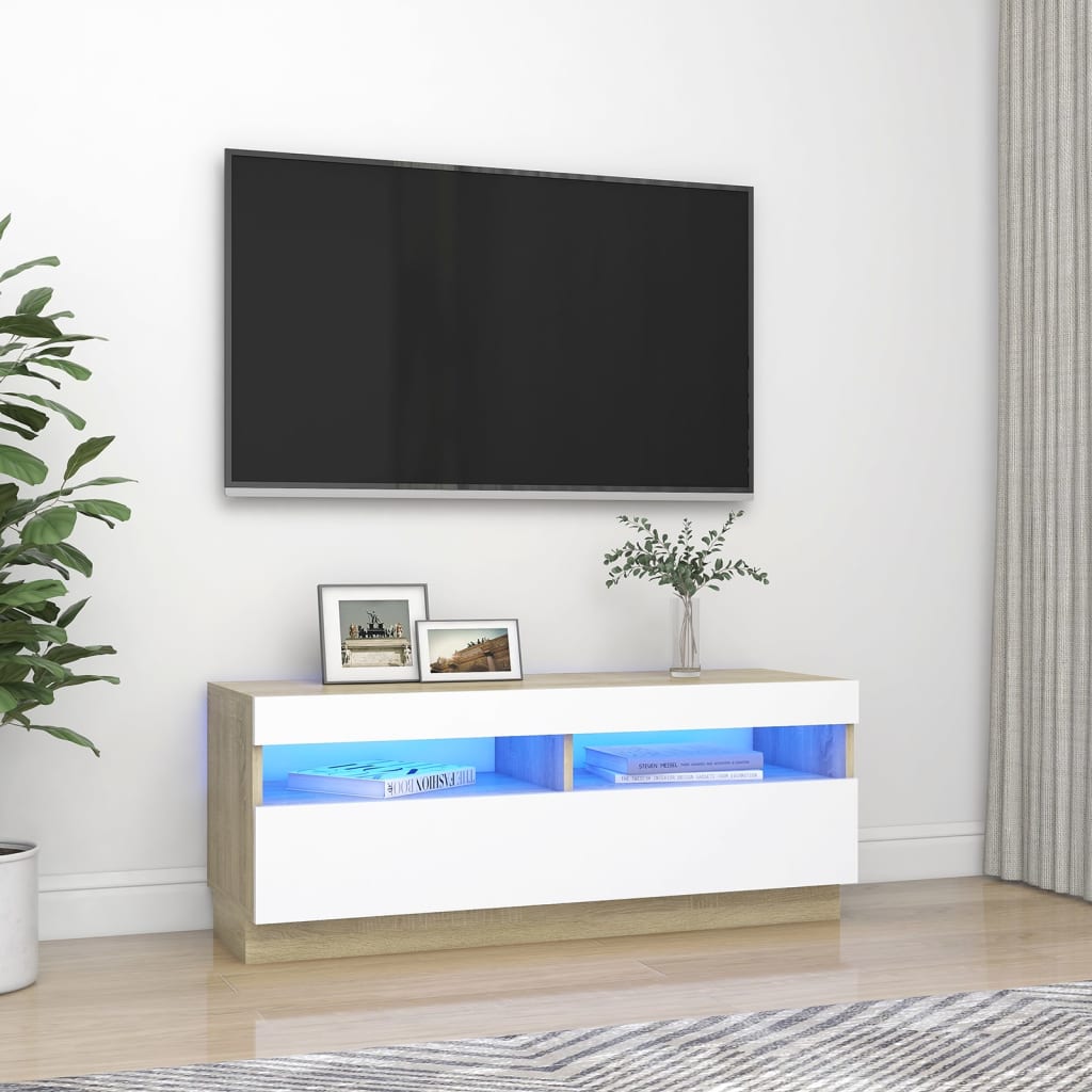 vidaXL TV skříňka s LED osvětlením bílá a dub sonoma 100 x 35 x 40 cm