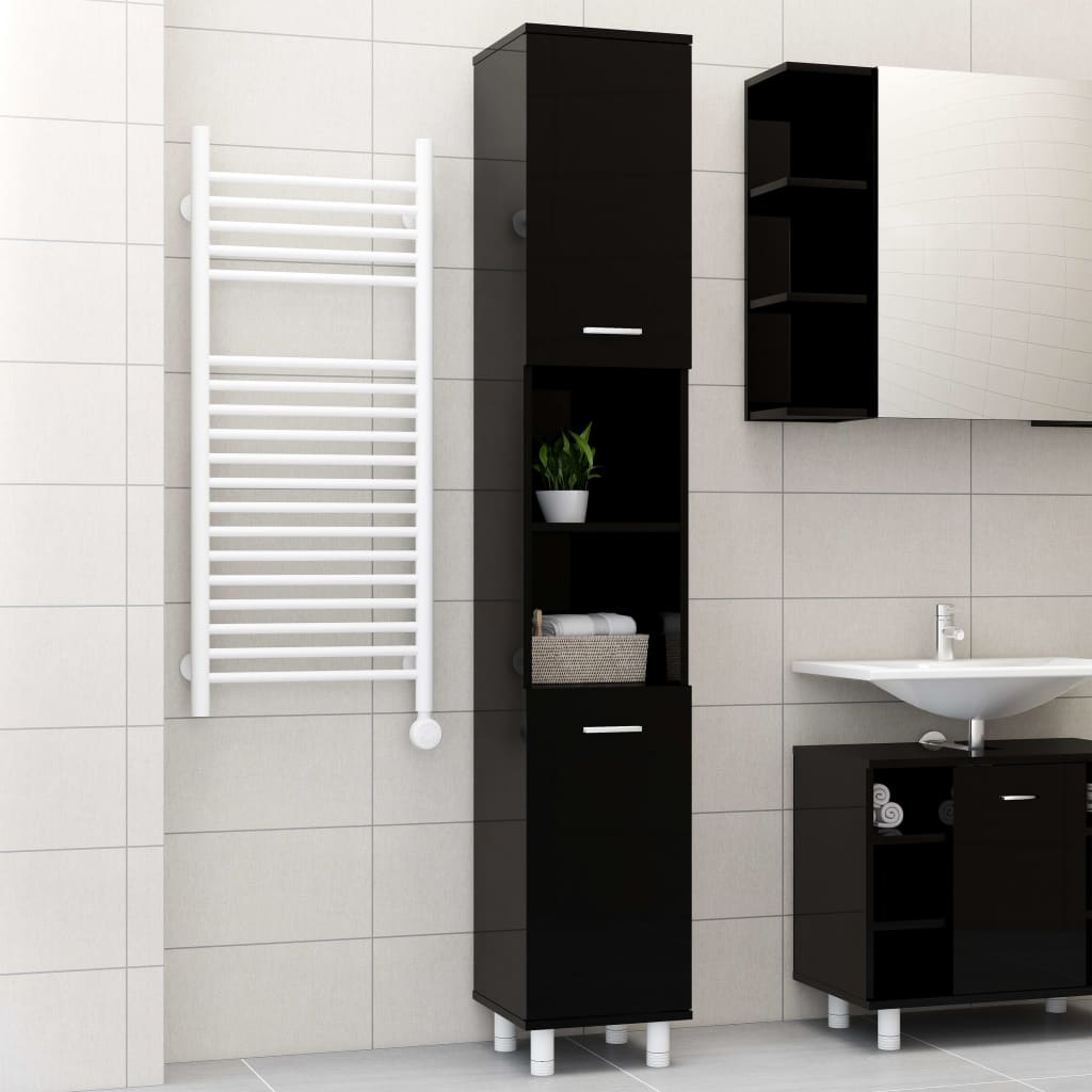 vidaXL Koupelnová skříňka černá vysoký lesk 30x30x179 cm dřevotříska
