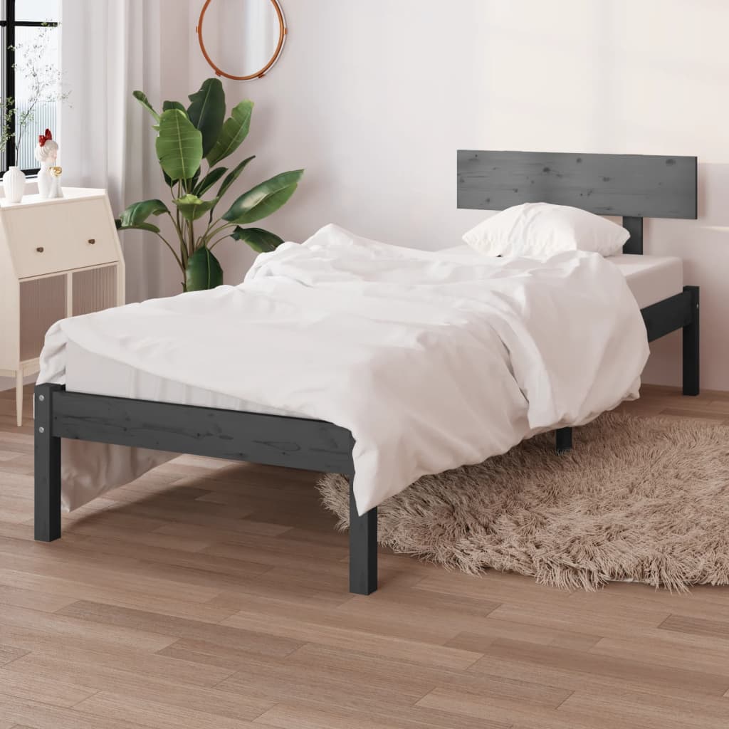 vidaXL Rám postele šedý masivní borovice 75 x 190 cm UK Small Single