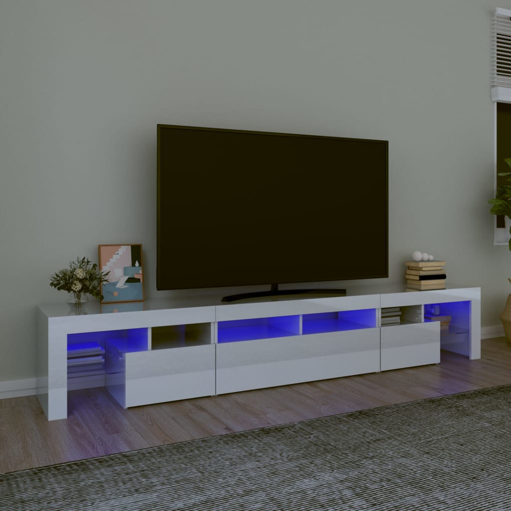 vidaXL TV skříňka s LED osvětlením bílá vysoký lesk 230x36