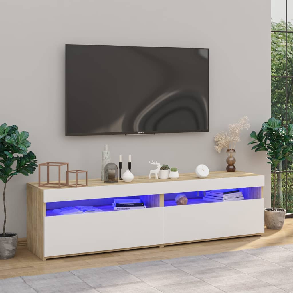 vidaXL TV skříňky s LED osvětlením 2 ks bílé a dub sonoma 75x35x40 cm