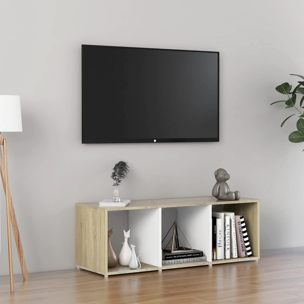 vidaXL TV stolek bílý a dub sonoma 107 x 35 x 37 cm dřevotříska