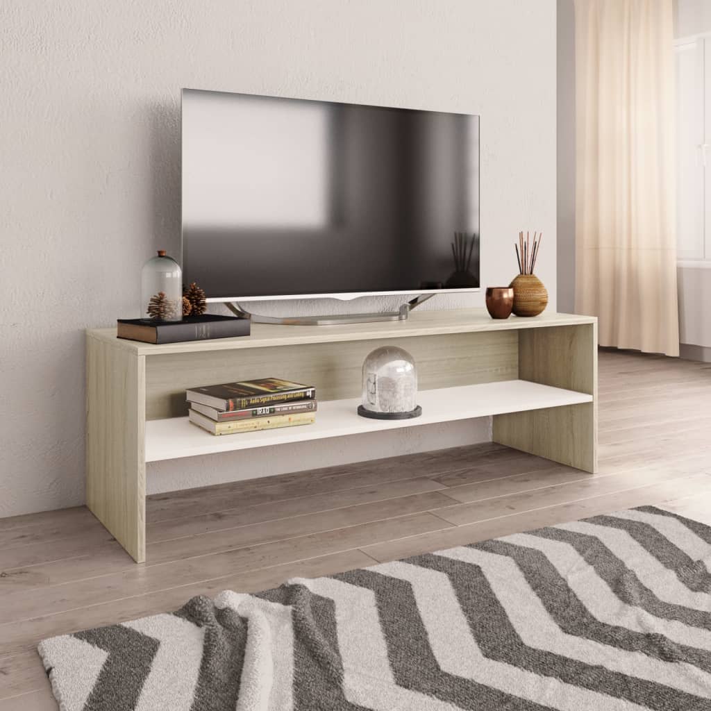 vidaXL TV stolek bílý a dub sonoma 120 x 40 x 40 cm dřevotříska