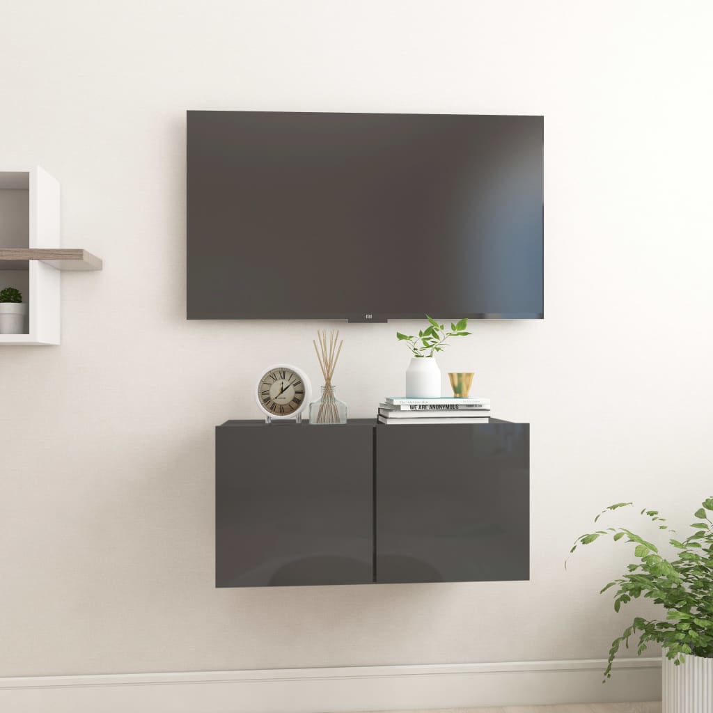 vidaXL Závěsná TV skříňka šedá s vysokým leskem 60 x 30 x 30 cm