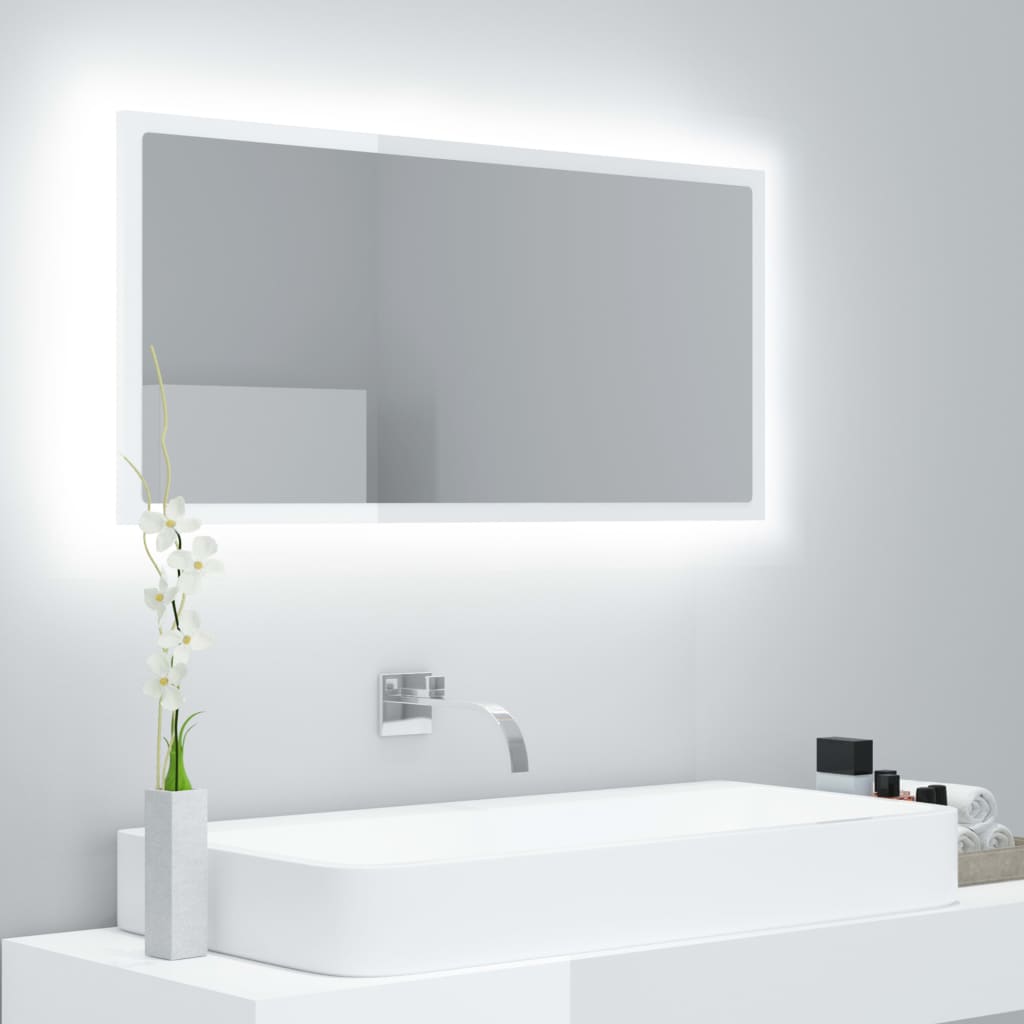 vidaXL LED koupelnové zrcadlo bílé vysoký lesk 90x8