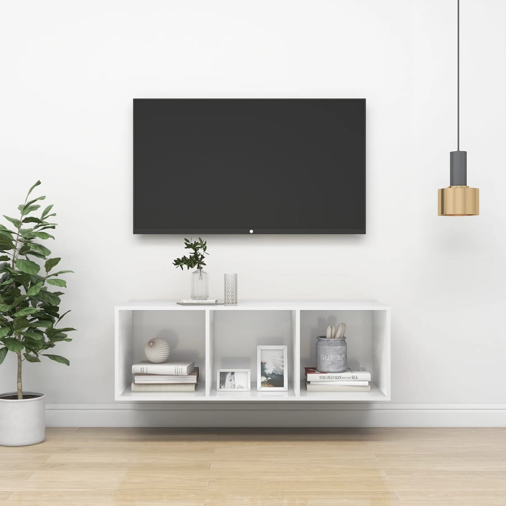 vidaXL Nástěnná TV skříňka bílá vysoký lesk 37x37x107 cm dřevotříska