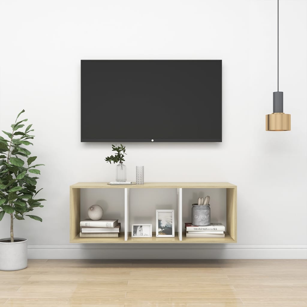 vidaXL Nástěnná TV skříňka dub sonoma a bílá 37x37x107 cm dřevotříska