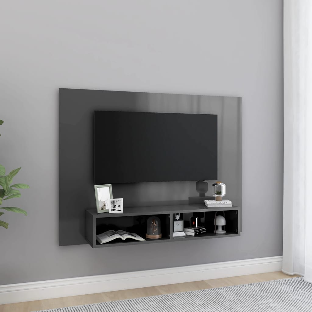 vidaXL Nástěnná TV skříňka šedá vysoký lesk 120x23