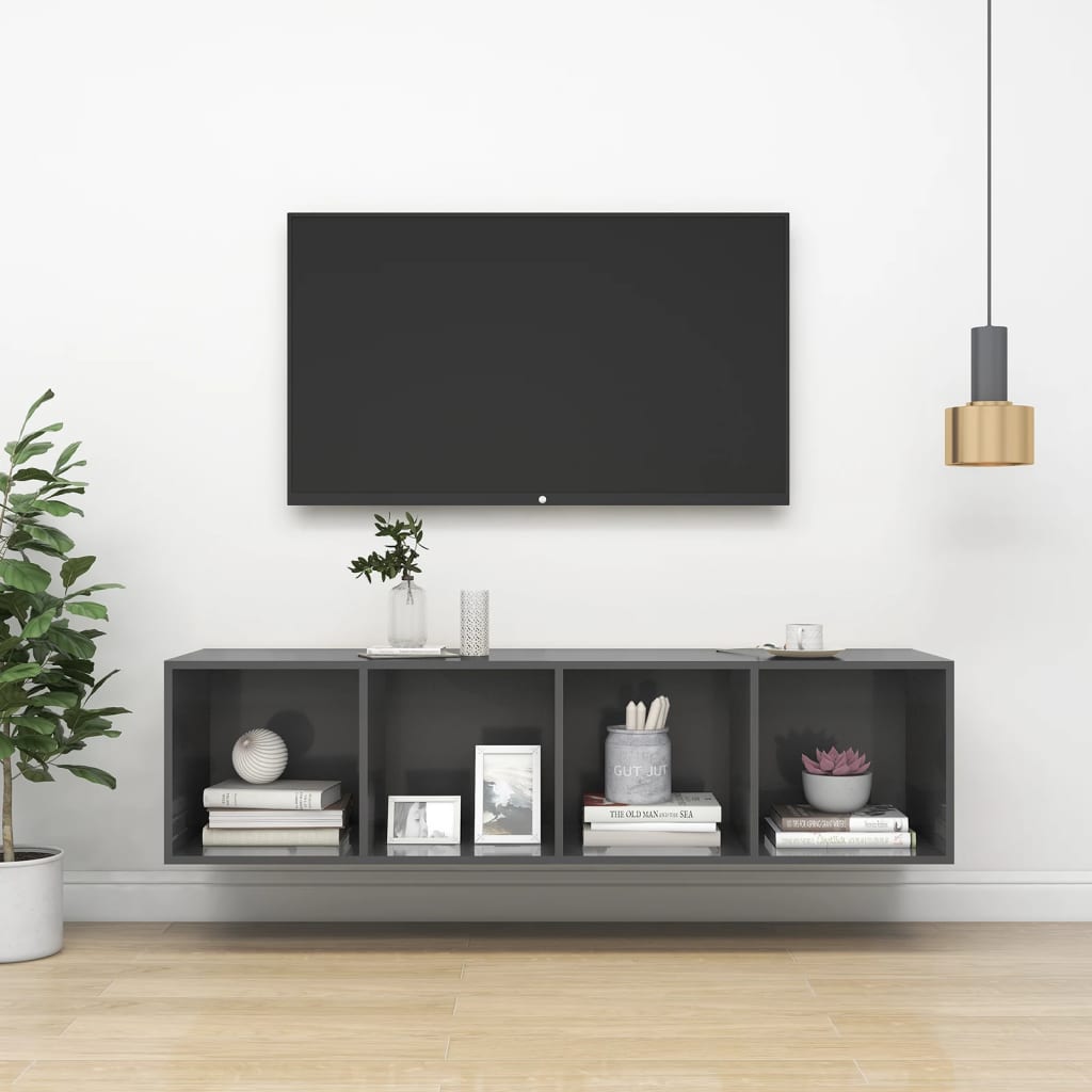 vidaXL Nástěnná TV skříňka šedá vysoký lesk 37x37x142