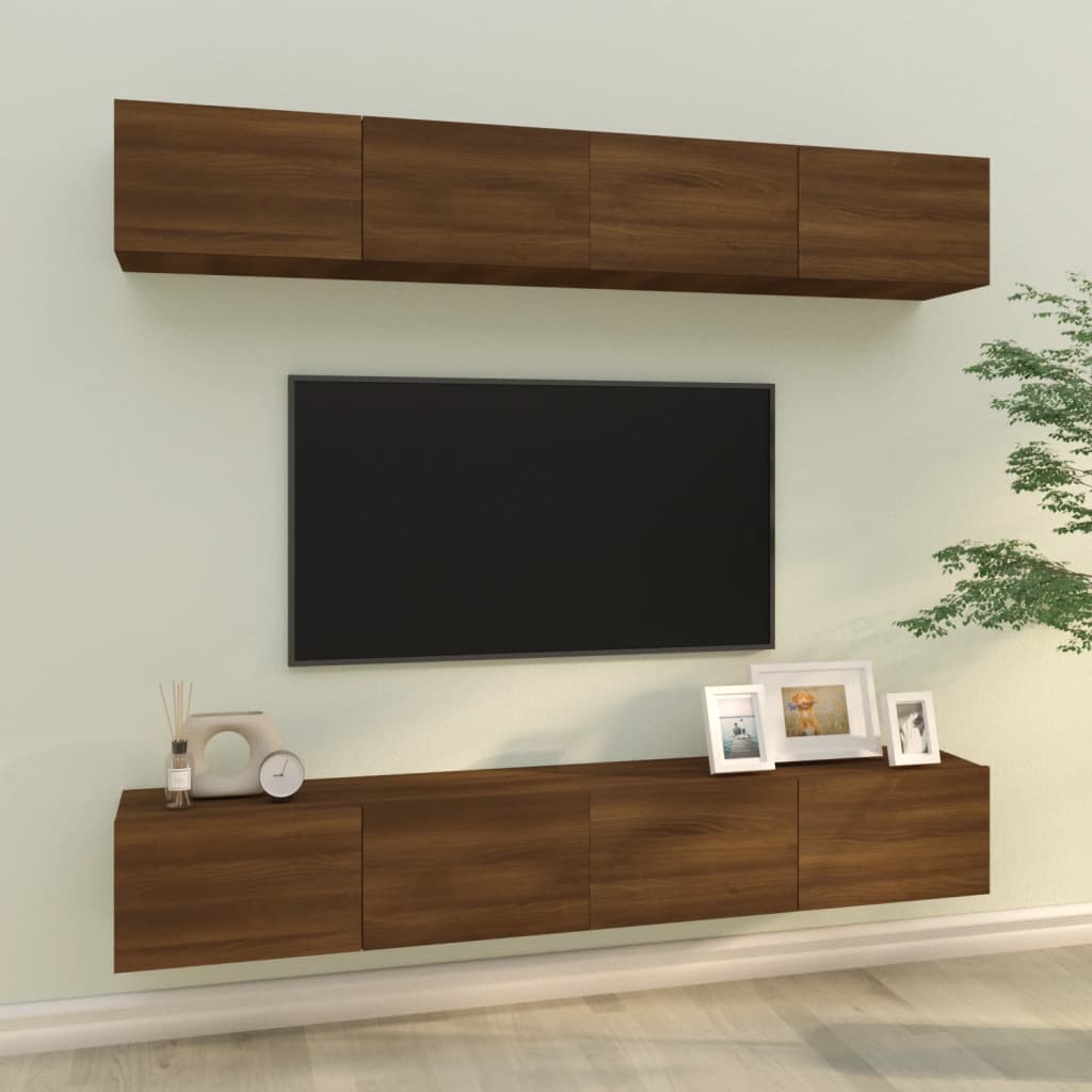 vidaXL Nástěnné TV skříňky 4 ks hnědý dub 100 x 30 x 30 cm