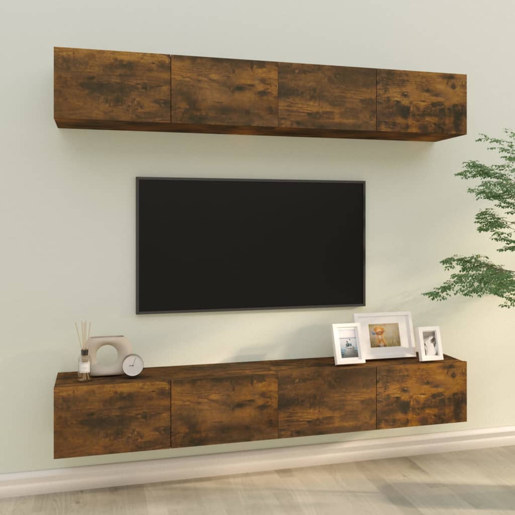 vidaXL Nástěnné TV skříňky 4 ks kouřový dub 100 x 30 x 30 cm