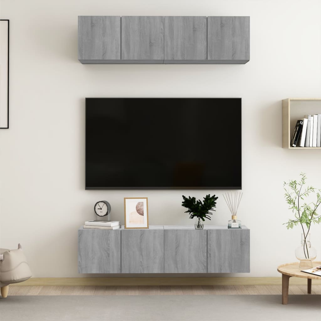 vidaXL Nástěnné TV skříňky 4 ks šedé sonoma 60 x 30 x 30 cm kompozit