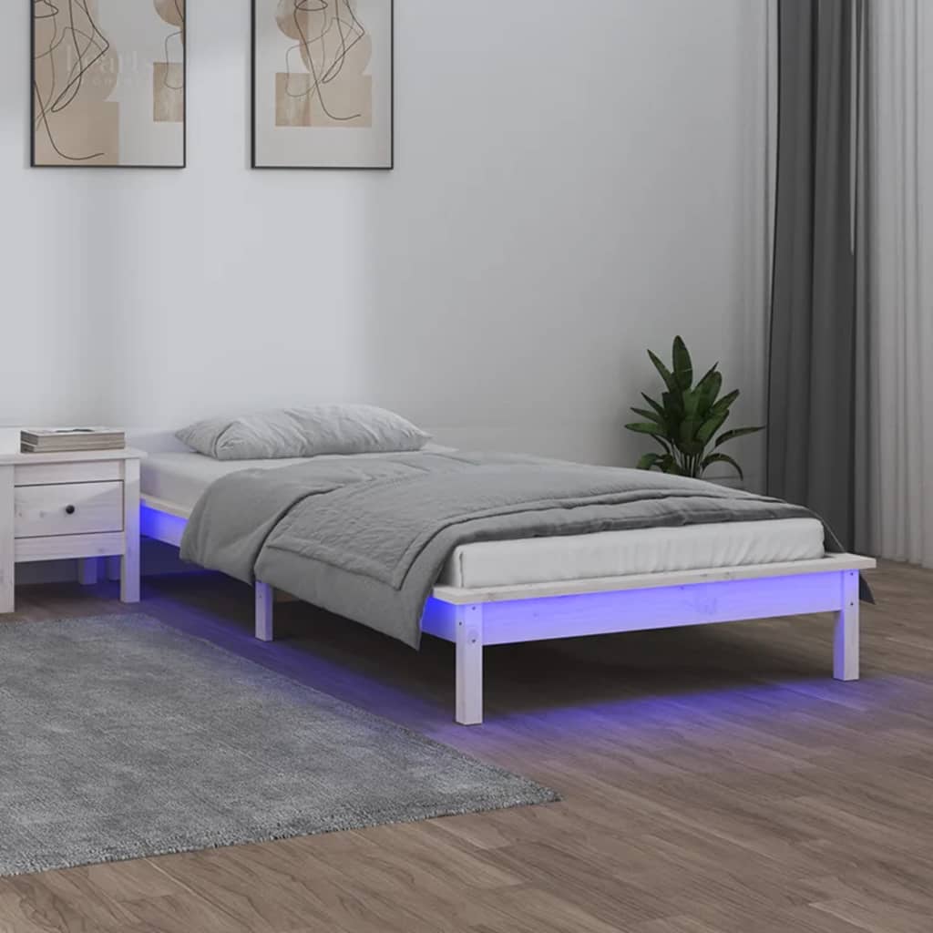 vidaXL Rám postele s LED bílý 75 x 190 cm Small Single masivní dřevo