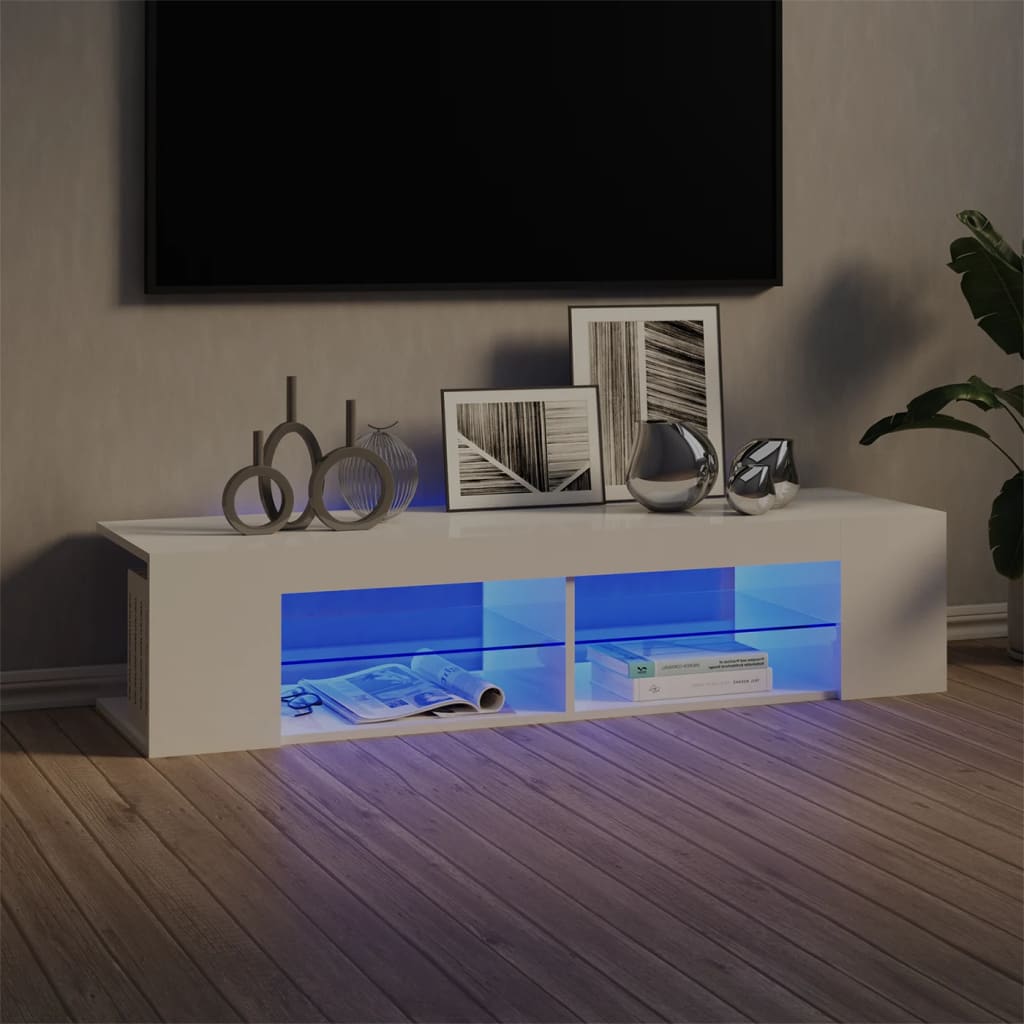 vidaXL TV skříňka s LED osvětlením bílá s vysokým leskem 135x39x30 cm