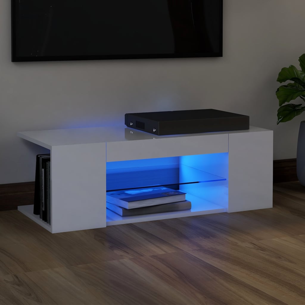 vidaXL TV skříňka s LED osvětlením bílá s vysokým leskem 90x39x30 cm