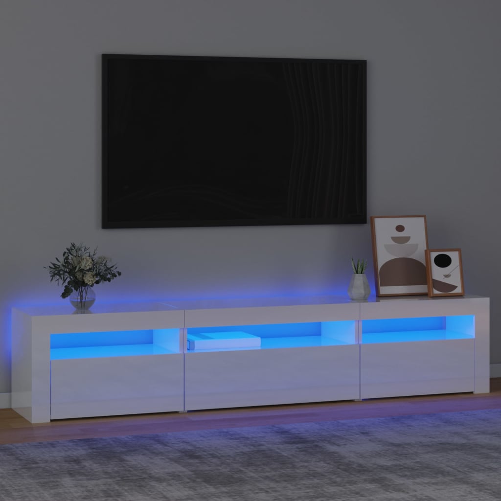 vidaXL TV skříňka s LED osvětlením bílá vysoký lesk 195x35x40 cm