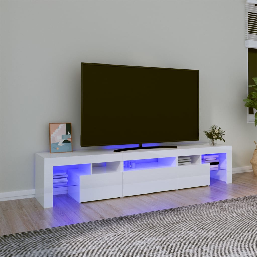 vidaXL TV skříňka s LED osvětlením bílá vysoký lesk 200x36