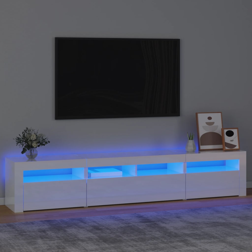 vidaXL TV skříňka s LED osvětlením bílá vysoký lesk 210x35x40 cm
