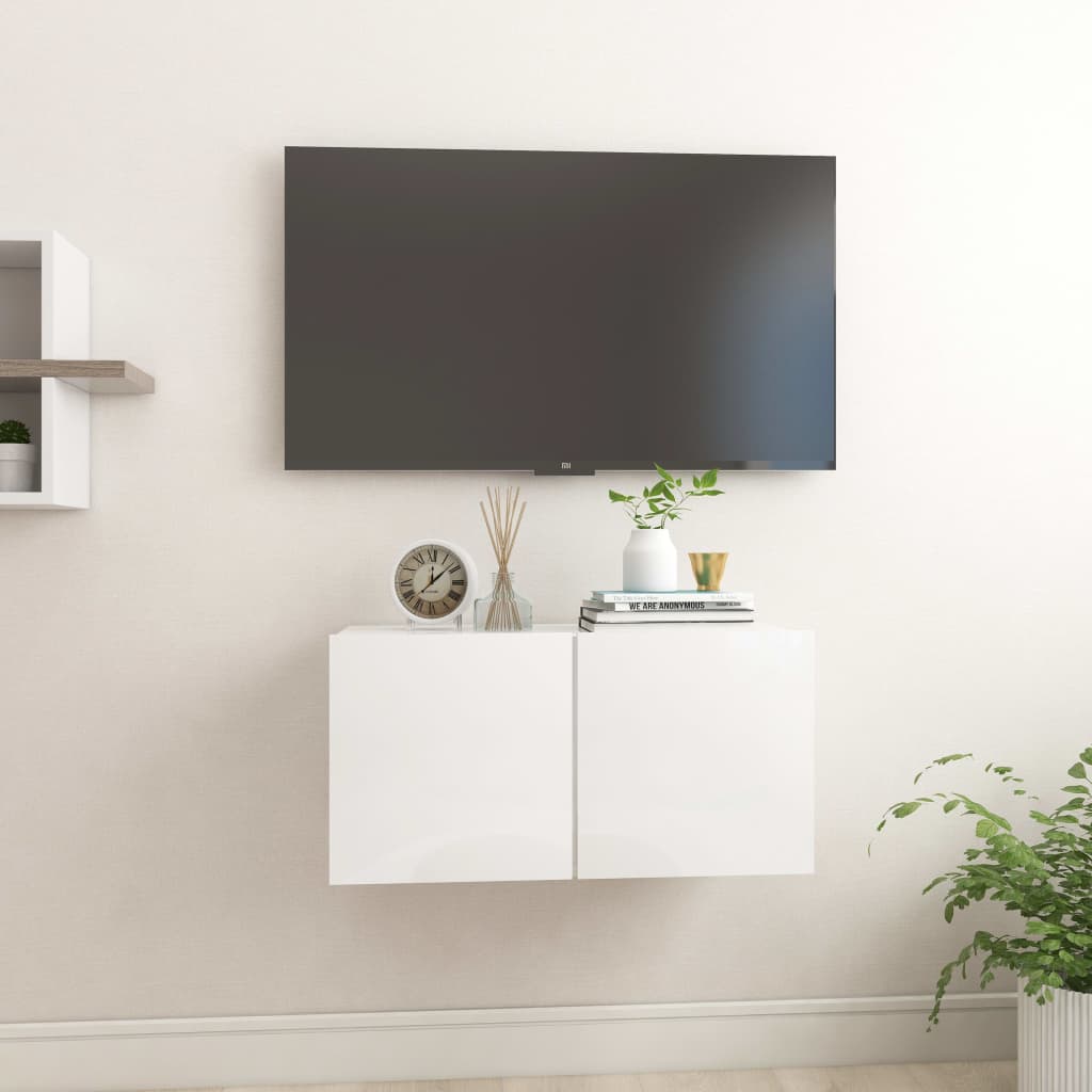 vidaXL Závěsná TV skříňka bílá s vysokým leskem 60 x 30 x 30 cm